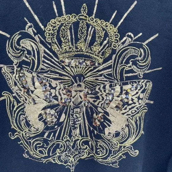 Zara Mens Beaded Crown Butterfly Design Pullover Sweater Black Sz Small - Picture 5 of 9